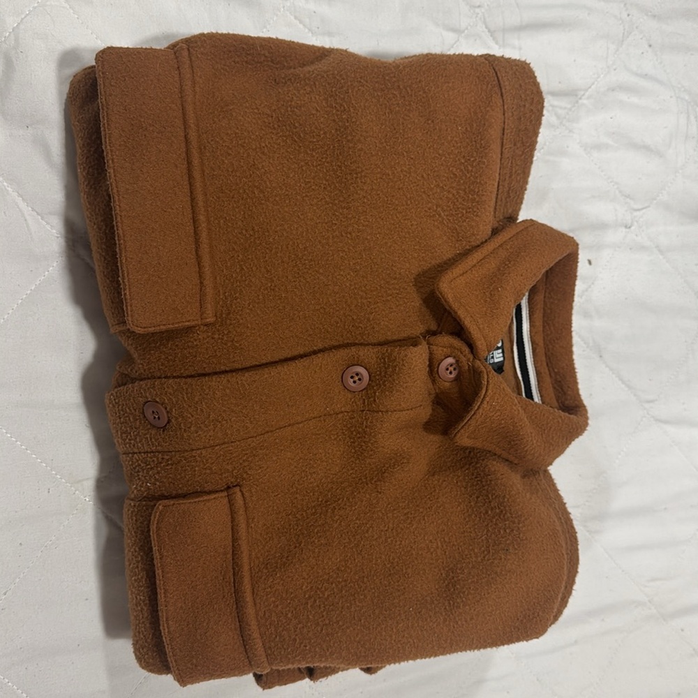 DR Essentials XL Fleece Shirt Jacket NWT Shacket Tan Button Up Flap Pockets